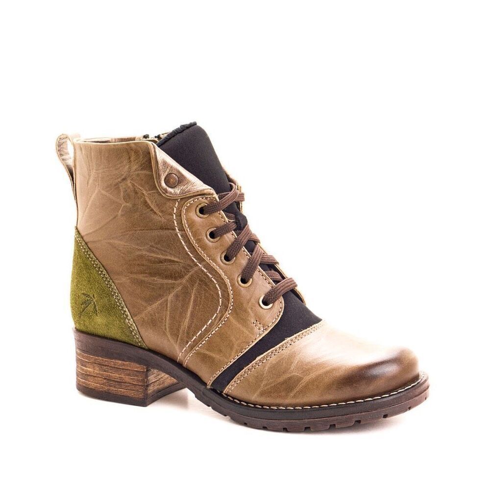 Dromedaris Karissa‎ Scrunched Leather Neoprene Boots Olive EU 40 US 9.5 10 Green